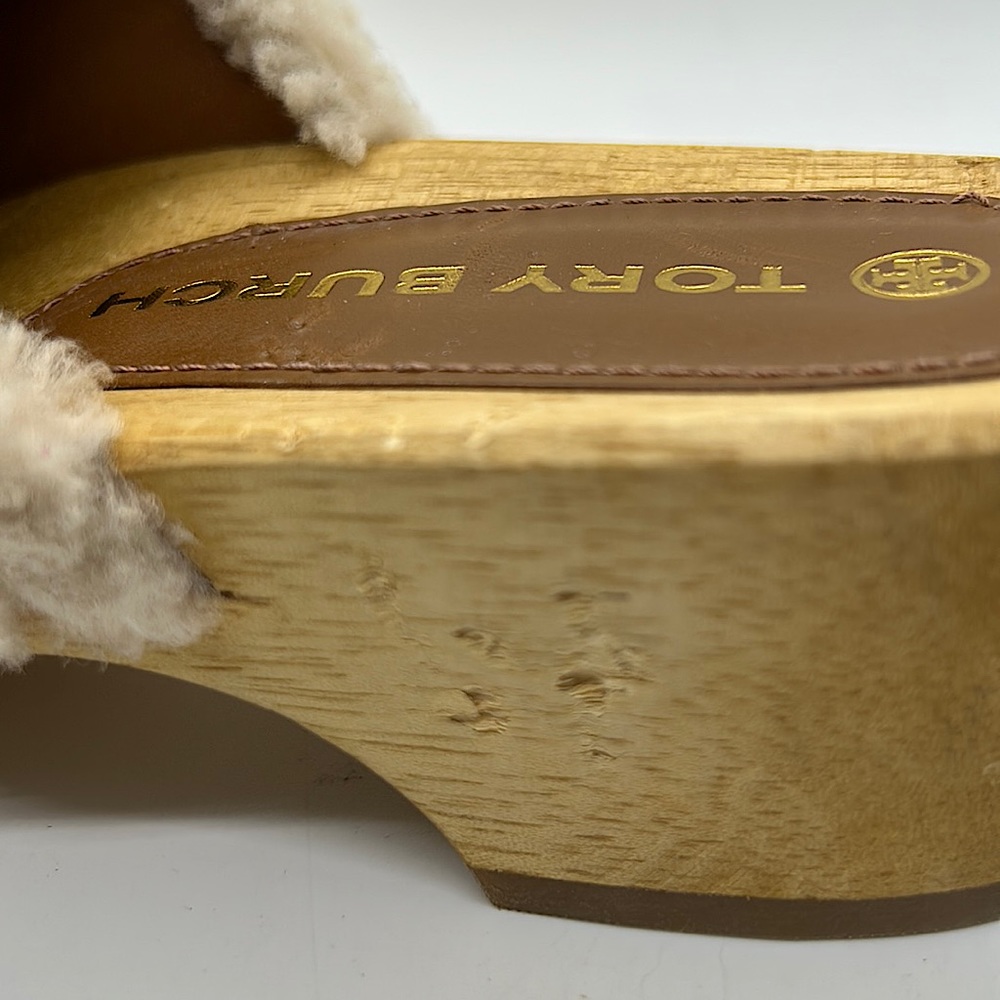 Tory Burch Authentic Rare Wooden Sheep Fur Fuzzy Sandals Clog Shoes **Size 8** - Picture 5 of 9